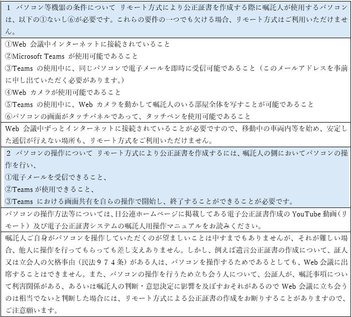 【リモート方式の利用の上での留意点】「リモート方式に関する説明」